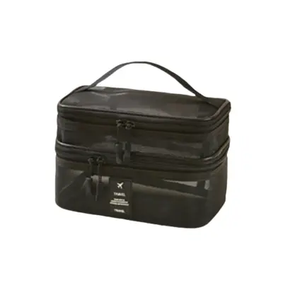 Prenosna dvoslojna kozmetična torbica - nepogrešljiva na potovanjih Black