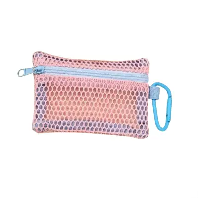 Svetlo roza mrežasta kozmetična torbica z vrvico in etuijem