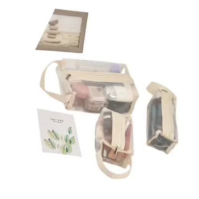 Elegantni komplet treh mrežastih kozmetičnih torbic za potovanja in shranjevanje Beige