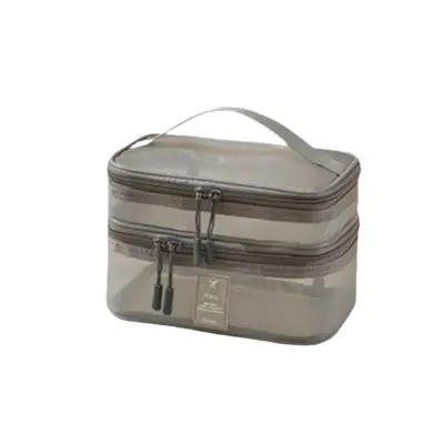 Prenosna dvoslojna kozmetična torbica - nepogrešljiva na potovanjih Grey