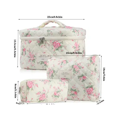 3-delni Komplet Prenosnih Kozmetičnih Torbic s Cvetličnim Vzorcem Multicolor2