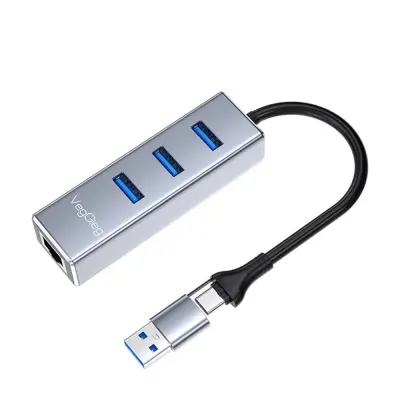 USB/Type-C to Gigabit Ethernet Adapter - 2-in-1 RJ45 Network Connector