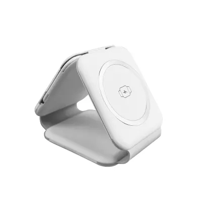 3-v-1 magnetni brezžični polnilnik za telefon, slušalke in uro White