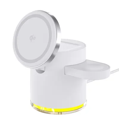 3-v-1 zložljiv magnetni brezžični polnilec: Hitra 15W Qi2 polnilna postaja White