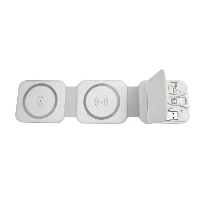 3-v-1 magnetni brezžični polnilnik za telefon, slušalke in uro White