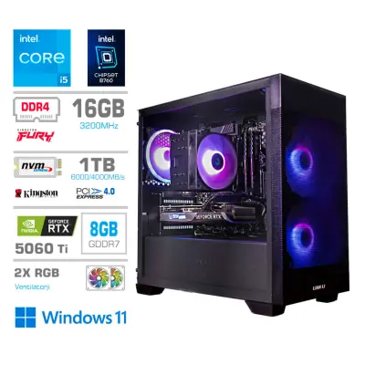 Računalnik MEGA MT S7X i5-13400F/RTX5060Ti/16GB/1TB-4.0/750W/Win11Home/črna RGB