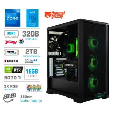 Računalnik MEGA TWR S10 i7-12700K/RTX5070Ti/32GB-DDR5/2TB-4.0/1000W/Brez OS/črna RGB + Estetski napajalni kabli [Zelena / Črna]