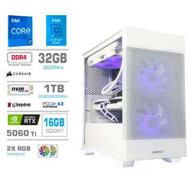 Računalnik MEGA MT S7X i7-14700F/RTX5060Ti-16GB/32GB/1TB-4.0/750W/Brez OS/bela RGB + Estetski napajalni kabli [Vijolična / Bela]