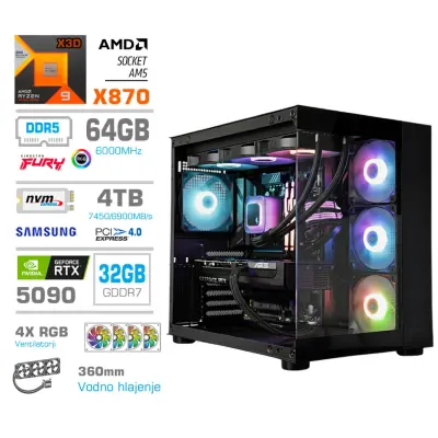 Računalnik MEGA MT S5 R9-9950X3D/RTX5090/64GB-DDR5/4TB-4.0/1050W/Brez OS/črna RGB