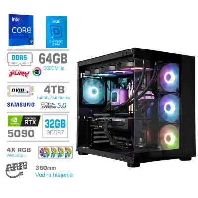 Računalnik MEGA MT S5 i9-14900K/RTX5090/64GB-DDR5/4TB/1050W/Brez OS/črna RGB
