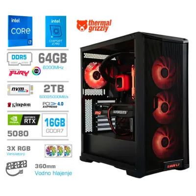 Računalnik MEGA TWR S10 i7-14700K/RTX5080/64GB-DDR5/2TB-4.0/1050W/Brez OS/črna zelena / črna RGB + Estetski napajalni kabli [Rdeča / Črna]