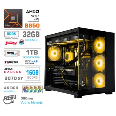 Računalnik MEGA MT S5 R7-7700X/RX9070 XT/32GB-DDR5/1TB-4.0/750W/Brez OS/črna RGB + Estetski napajalni kabli [Rumena / Črna)