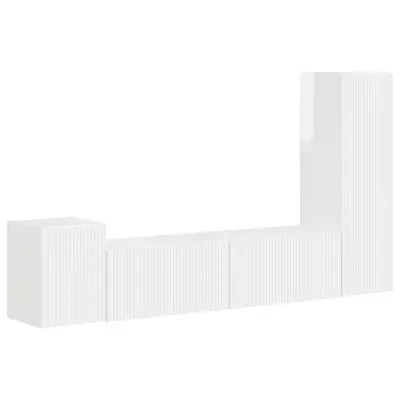 vidaXL Komplet TV omaric 4 pcs Visok sijaj bela Konstruiran les