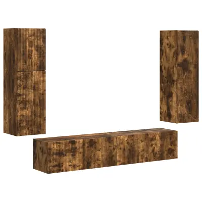 vidaXL Komplet TV omaric 4 pcs Dimljeni oreh Konstruiran les