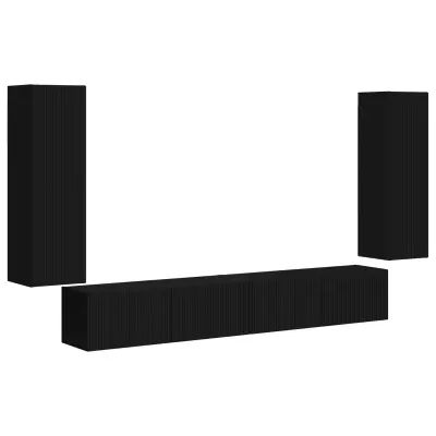 vidaXL Set omare za televizijo na steni 4 pcs Črna Konstruiran les