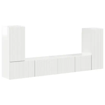 vidaXL Komplet TV omaric 4 pcs Visok sijaj bela Konstruiran les