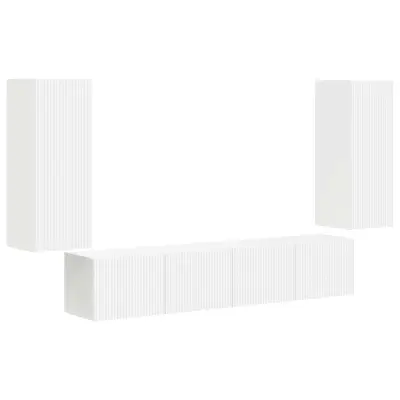 vidaXL Set omare za televizijo na steni 4 pcs Bela Konstruiran les