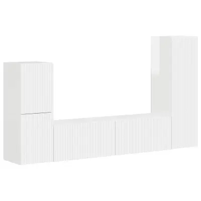 vidaXL Komplet TV omaric 4 pcs Visok sijaj bela Konstruiran les