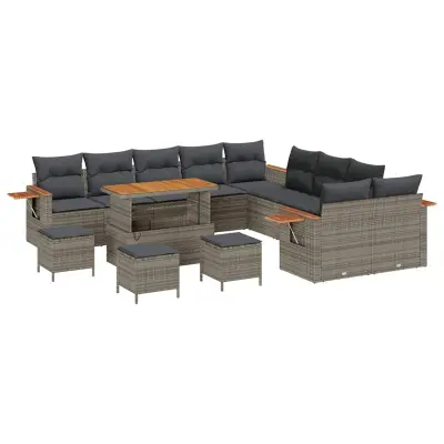 vidaXL Vrtna sedežna garnitura z blazino 14 pcs Siva