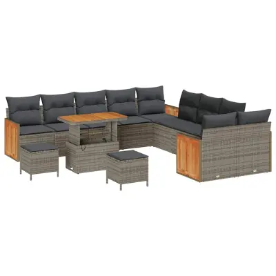 vidaXL Vrtna sedežna garnitura z blazino 13 pcs Siva