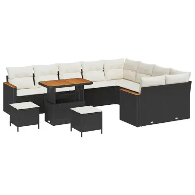 vidaXL Vrtna sedežna garnitura z blazino 12 pcs Črna Poliratan