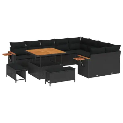 vidaXL Vrtna sedežna garnitura z blazino 12 pcs Črna