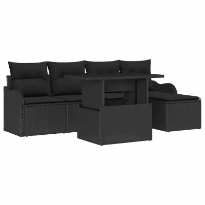 vidaXL Vrtna sedežna garnitura z blazino 6 pcs Črna Poliratan