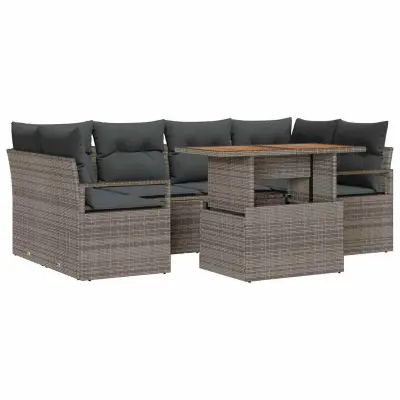 vidaXL Vrtna sedežna garnitura z blazino 7 pcs Siva