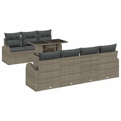 vidaXL Vrtna sedežna garnitura z blazino 8 pcs Siva Poliratan