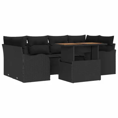 vidaXL Vrtna sedežna garnitura z blazino 7 pcs Črna