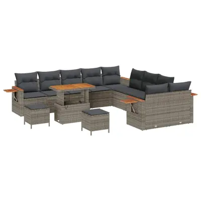 vidaXL Vrtna sedežna garnitura z blazino 13 pcs Siva