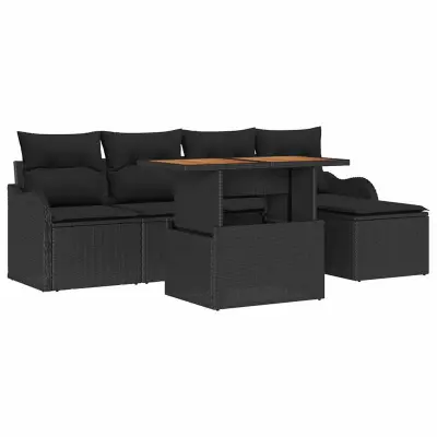 vidaXL Vrtna sedežna garnitura z blazino 6 pcs Črna
