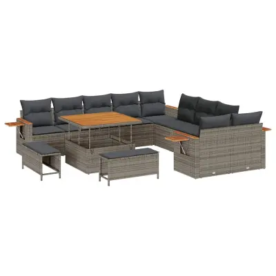 vidaXL Vrtna sedežna garnitura z blazino 13 pcs Siva