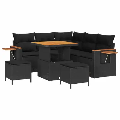 vidaXL Vrtna sedežna garnitura z blazino 8 pcs Črna