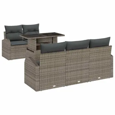 vidaXL Vrtna sedežna garnitura z blazino 6 pcs Siva Poliratan