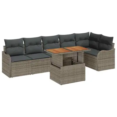 vidaXL Vrtna sedežna garnitura z blazino 7 pcs Siva