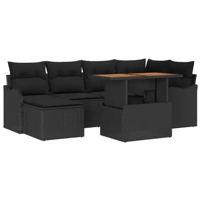 vidaXL Vrtna sedežna garnitura z blazino 7 pcs Črna