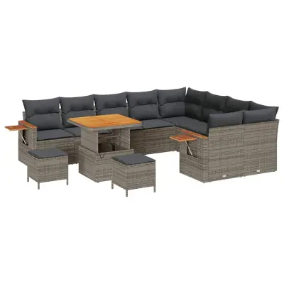 vidaXL Vrtna sedežna garnitura z blazino 12 pcs Siva