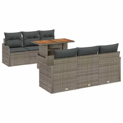 vidaXL Vrtna sedežna garnitura z blazino 7 pcs Siva