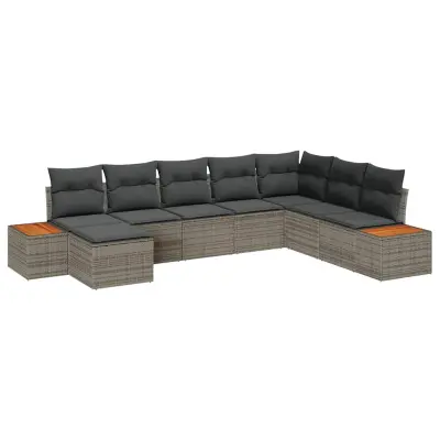 vidaXL Vrtna sedežna garnitura z blazino 9 pcs Siva Poliratan