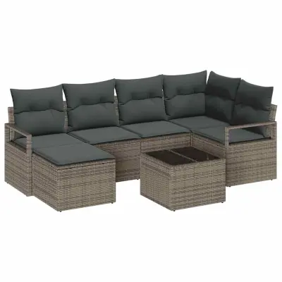 vidaXL Vrtna sedežna garnitura z blazino 7 pcs Svetlo siva