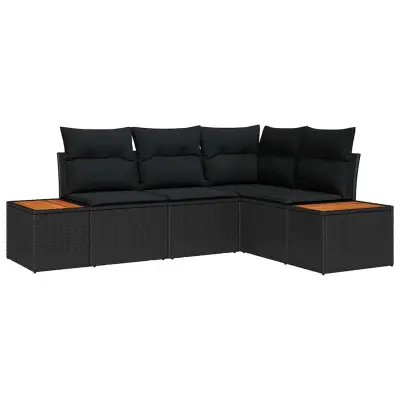 vidaXL Vrtna sedežna garnitura z blazino 4 pcs Črna Poly ratan