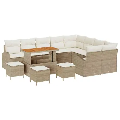 vidaXL Vrtna sedežna garnitura z blazino 13 pcs Bež in smetanova