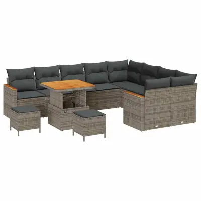vidaXL Vrtna sedežna garnitura z blazino 12 pcs Siva Poliratan