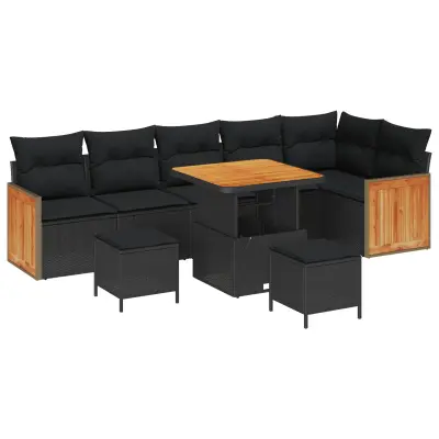 vidaXL Vrtna sedežna garnitura z blazino 9 pcs Črna