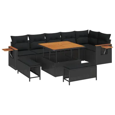 vidaXL Vrtna sedežna garnitura z blazino 9 pcs Črna