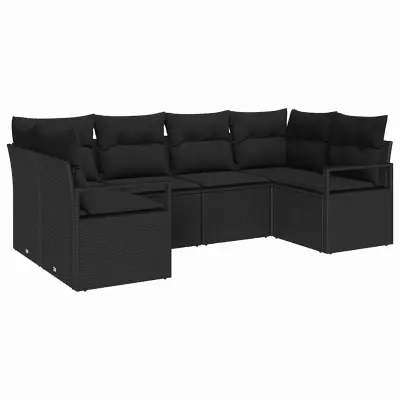 vidaXL Vrtna sedežna garnitura z blazino s shranjevanjem 6 pcs Črna