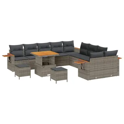 vidaXL Vrtna sedežna garnitura z blazino 13 pcs Siva