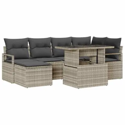 vidaXL Vrtna sedežna garnitura z blazino 7 pcs Svetlo siva