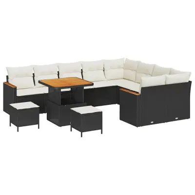 vidaXL Vrtna sedežna garnitura z blazino 12 pcs Črna Poliratan